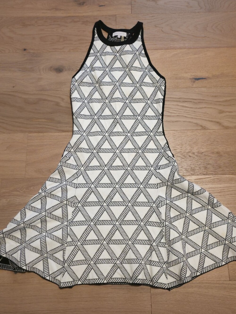 1 State Black and White Geometric Knit Dress